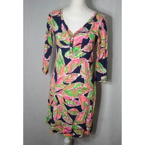 Lilly Pulitzer Palmetto Dress 3/4 Sleeve Navy In the Vias Size Small Pima Cotton